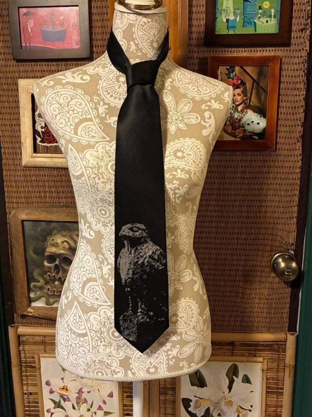 Upcycled black satin tie